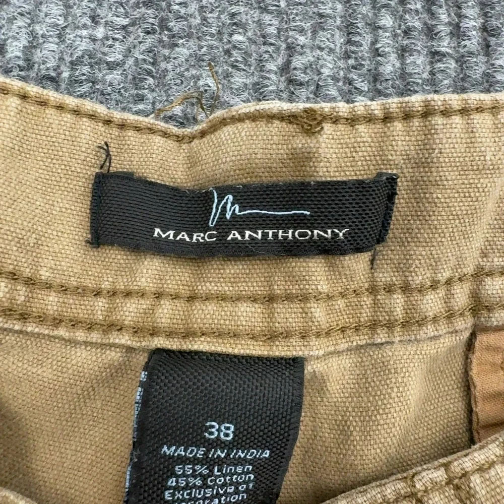 Marc Anthony Cargo Shorts Mens 38 Tan Linen Cotton Blend Pockets Casual Summer